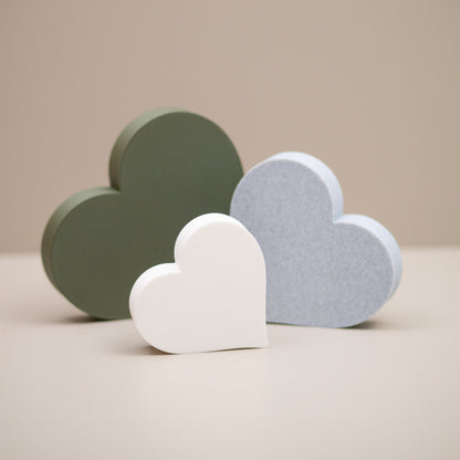 Love Heart Ornaments - Set of of 3 - Olive Green, Stone and White