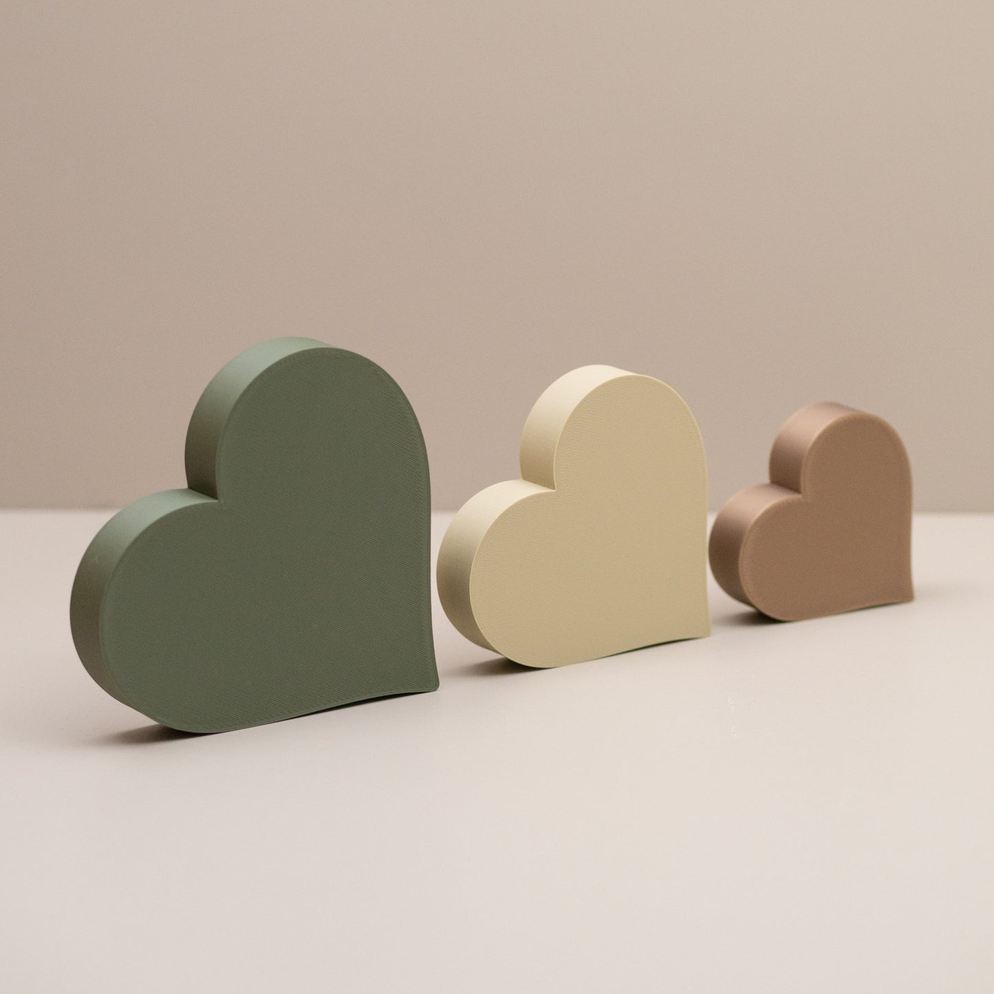 Love Heart Ornaments - Set of of 3 - Dark olive green, light olive and gold