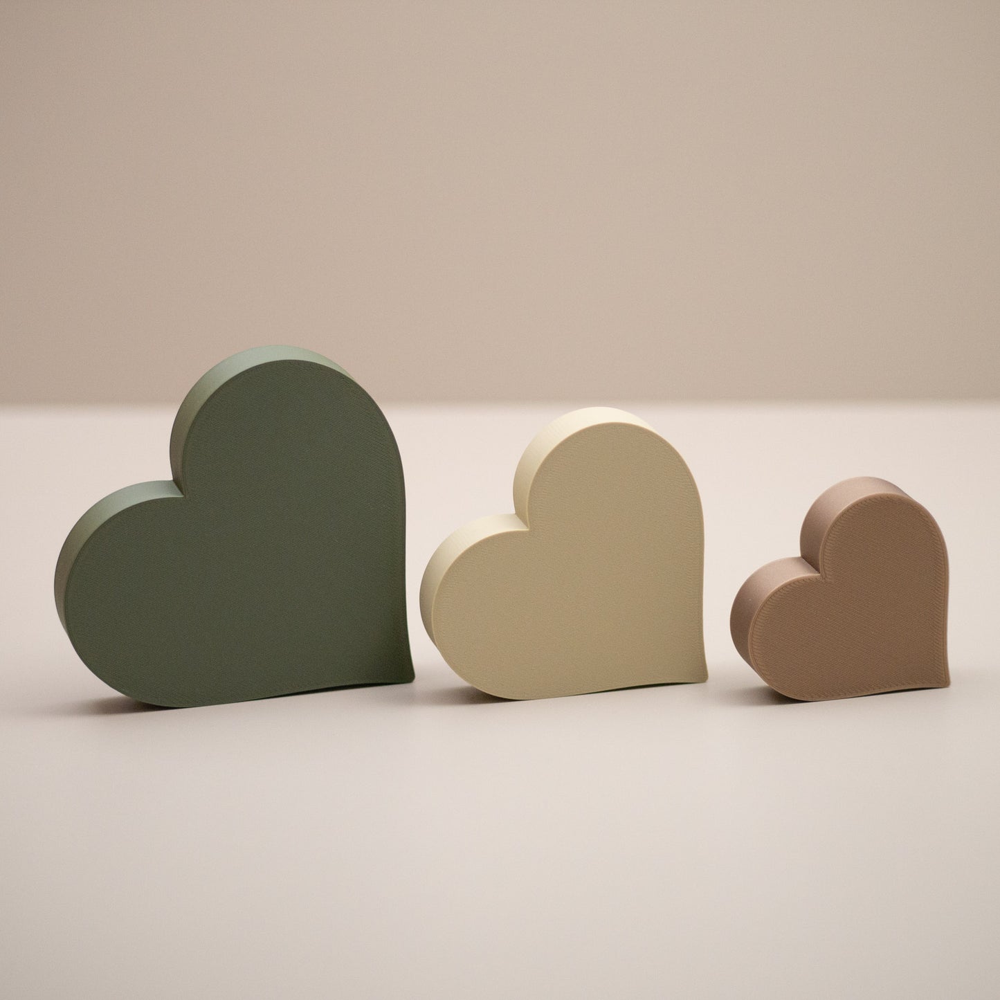 Love Heart Ornaments - Set of of 3 - Dark olive green, light olive and gold