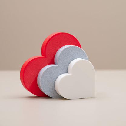 Love Heart Ornaments - Set of of 3 - Red, Stone and White