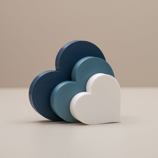 Love Heart Ornaments - Set of of 3 - Navy, Kingfisher Blue and White