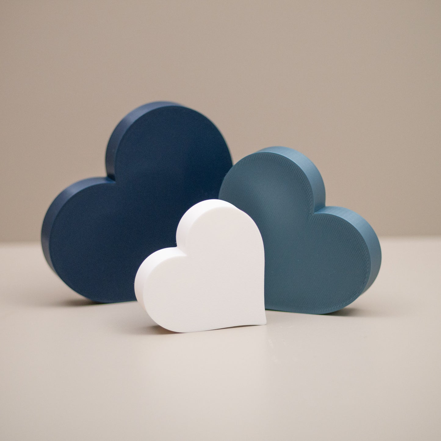 Love Heart Ornaments - Set of of 3 - Navy, Kingfisher Blue and White