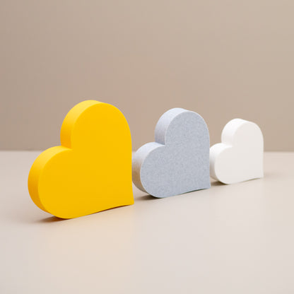 Love Heart Ornaments - Set of of 3 - Yellow, Stone and White