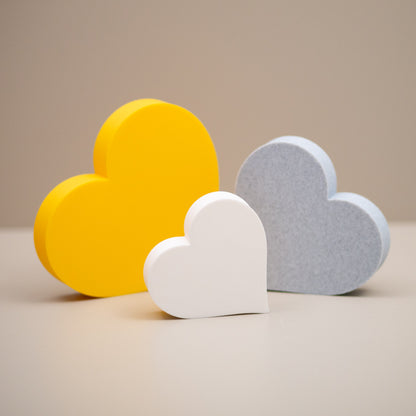 Love Heart Ornaments - Set of of 3 - Yellow, Stone and White