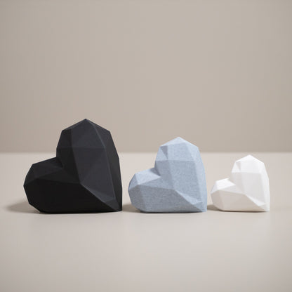 Geometric 3D Love Heart Ornaments - Black, Stone Grey and White - Set of 3 Hearts