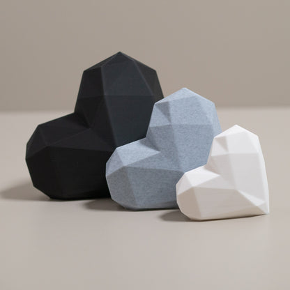 Geometric 3D Love Heart Ornaments - Black, Stone Grey and White - Set of 3 Hearts
