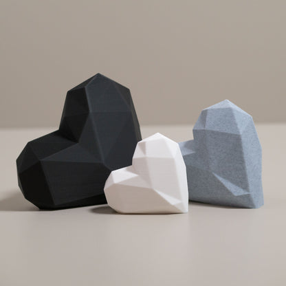 Geometric 3D Love Heart Ornaments - Black, Stone Grey and White - Set of 3 Hearts