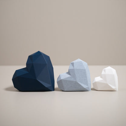 Geometric 3D Love Heart Ornaments - Navy Blue, Stone Grey and White - Set of 3 Hearts
