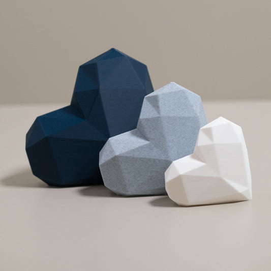 Geometric 3D Love Heart Ornaments - Navy Blue, Stone Grey and White - Set of 3 Hearts