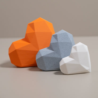 Geometric 3D Love Heart Ornaments - Orange, Stone Grey and White - Set of 3 Hearts
