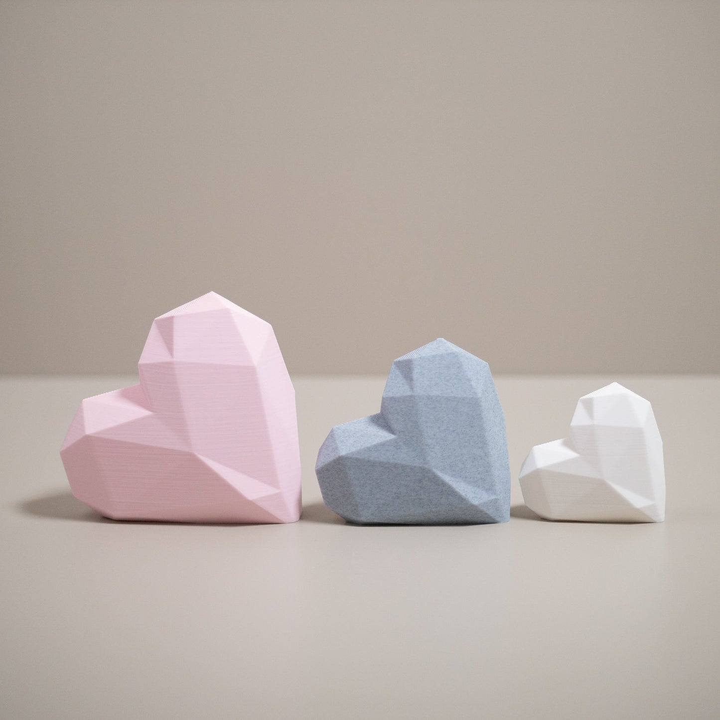 Geometric 3D Love Heart Ornaments - Pink, Stone Grey and White - Set of 3 Hearts
