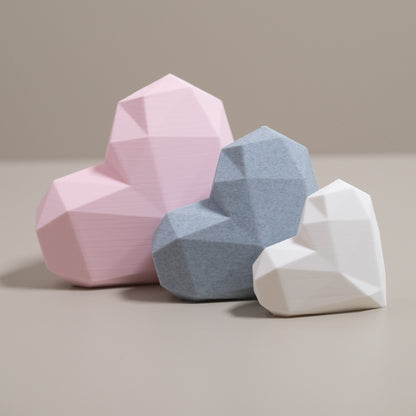 Geometric 3D Love Heart Ornaments - Pink, Stone Grey and White - Set of 3 Hearts