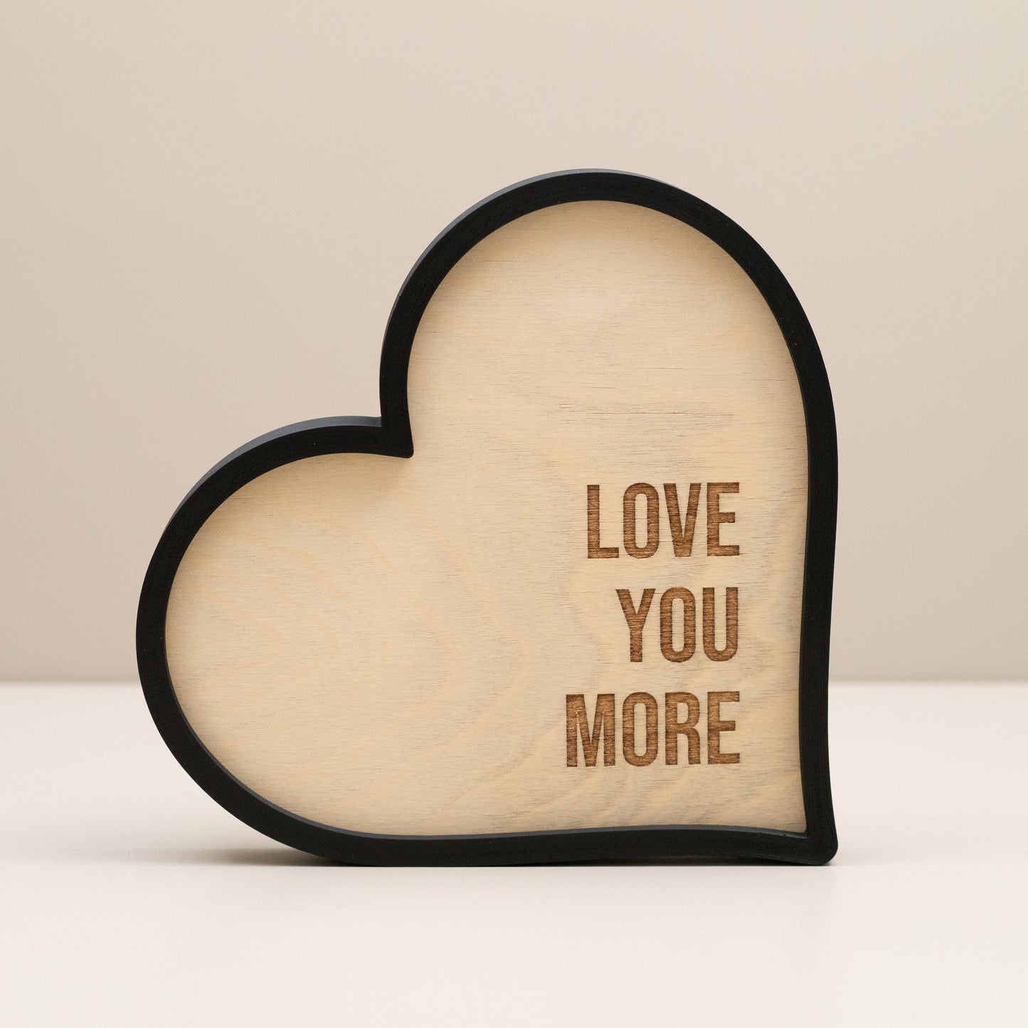 Love You More Heart Ornament: Engraved Wooden Home Decor, Shelf Accessory