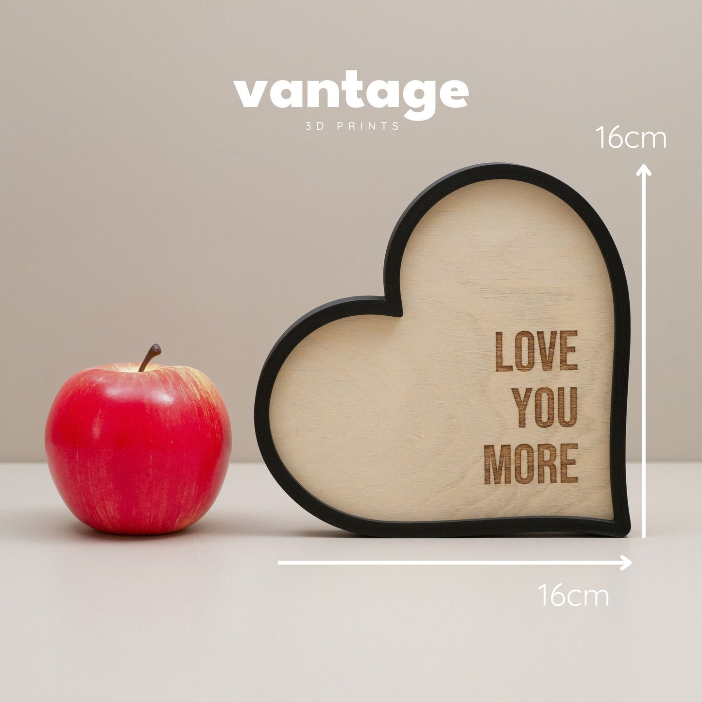 Love You More Heart Ornament: Engraved Wooden Home Decor, Shelf Accessory