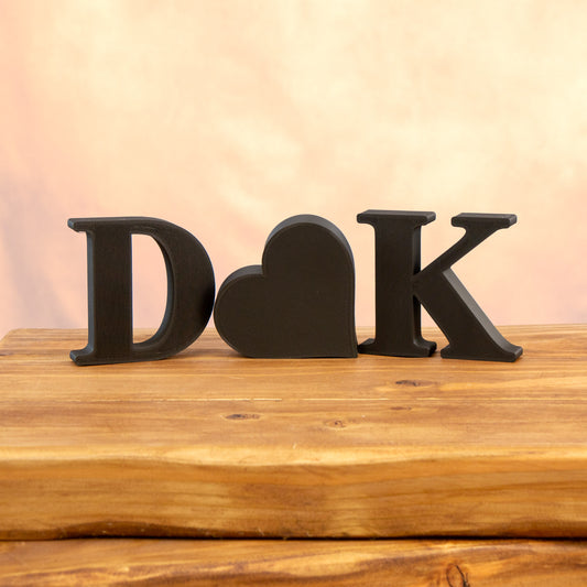 Personalised Decorative Letters Initials Ornament with Heart - Serif Font - Vantage 3D Prints