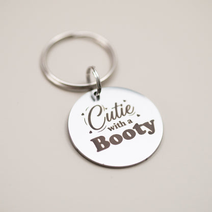Funny Pet Collar Charm: Engraved Stainless Steel Pet Tag - Cutie with a Booty