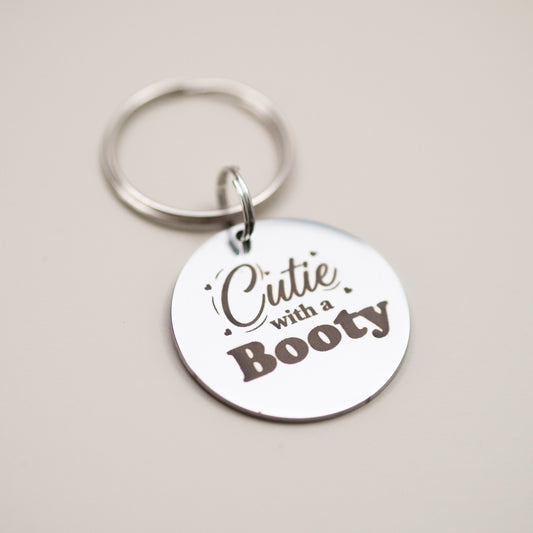 Funny Pet Collar Charm: Engraved Stainless Steel Pet Tag - Cutie with a Booty
