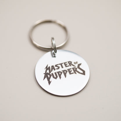 Funny Pet Collar Charm: Engraved Stainless Steel Pet Tag - Master of Puppers