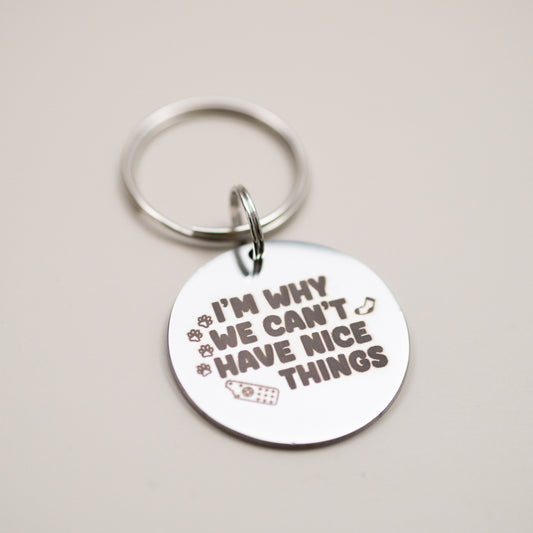Funny Pet Collar Charm: Engraved Stainless Steel Pet Tag - I'm why we can't have nice things