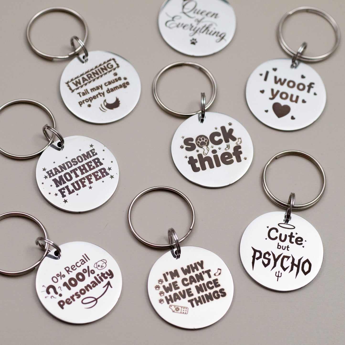 Funny Pet Collar Charm: Engraved Stainless Steel Pet Tag - Cute but Psycho