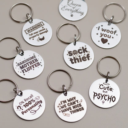 Funny Pet Collar Charm: Engraved Stainless Steel Pet Tag - Cute but Psycho