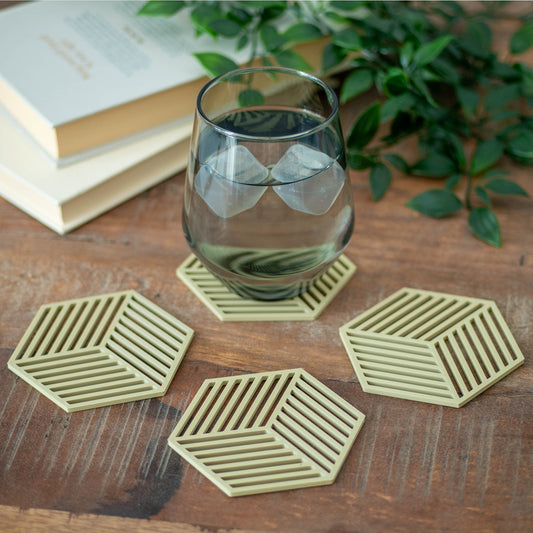 Light Olive Green - Geometric Cube Coasters - 4 or 8 Pack