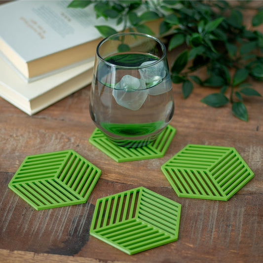 Lime Green - Geometric Cube Coasters - 4 or 8 Pack