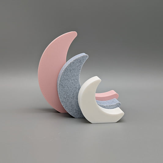 Crescent Moon Ornaments - Pink, Grey and White - Vantage 3D Prints