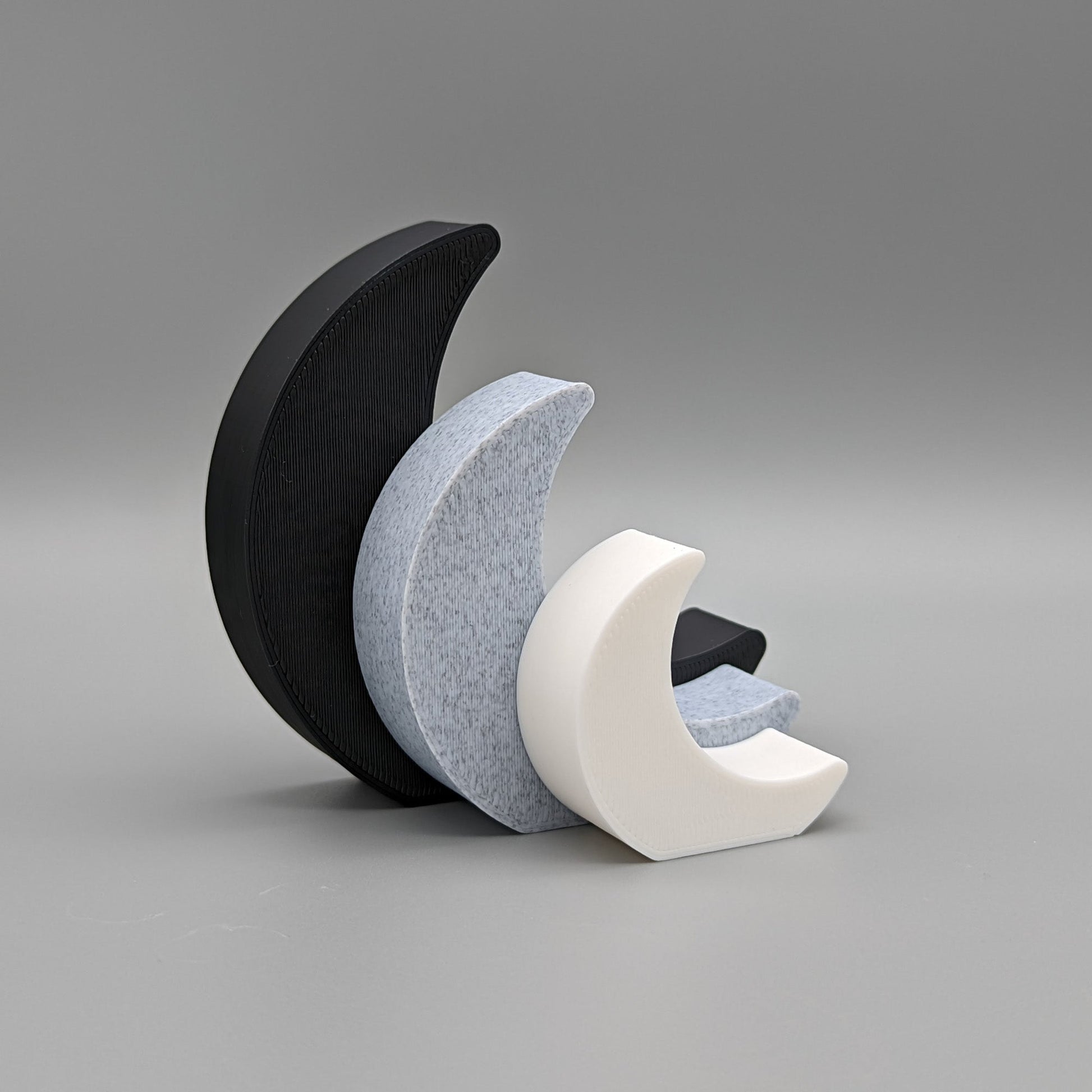 Crescent Moon Ornaments - Black, Grey and White - Vantage 3D Prints