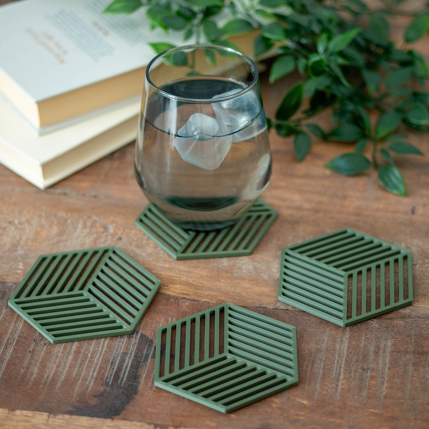 Olive Green - Geometric Cube Coasters - 4 or 8 Pack