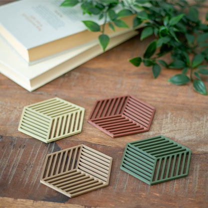 Olive Green - Geometric Cube Coasters - 4 or 8 Pack