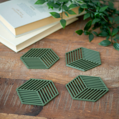 Olive Green - Geometric Cube Coasters - 4 or 8 Pack