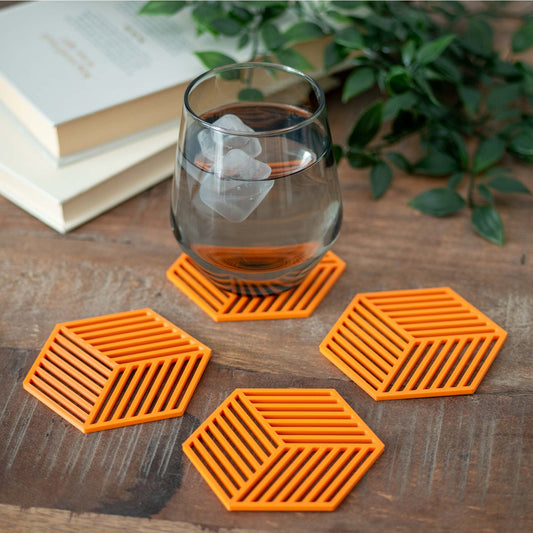 Orange - Geometric Cube Coasters - 4 or 8 Pack