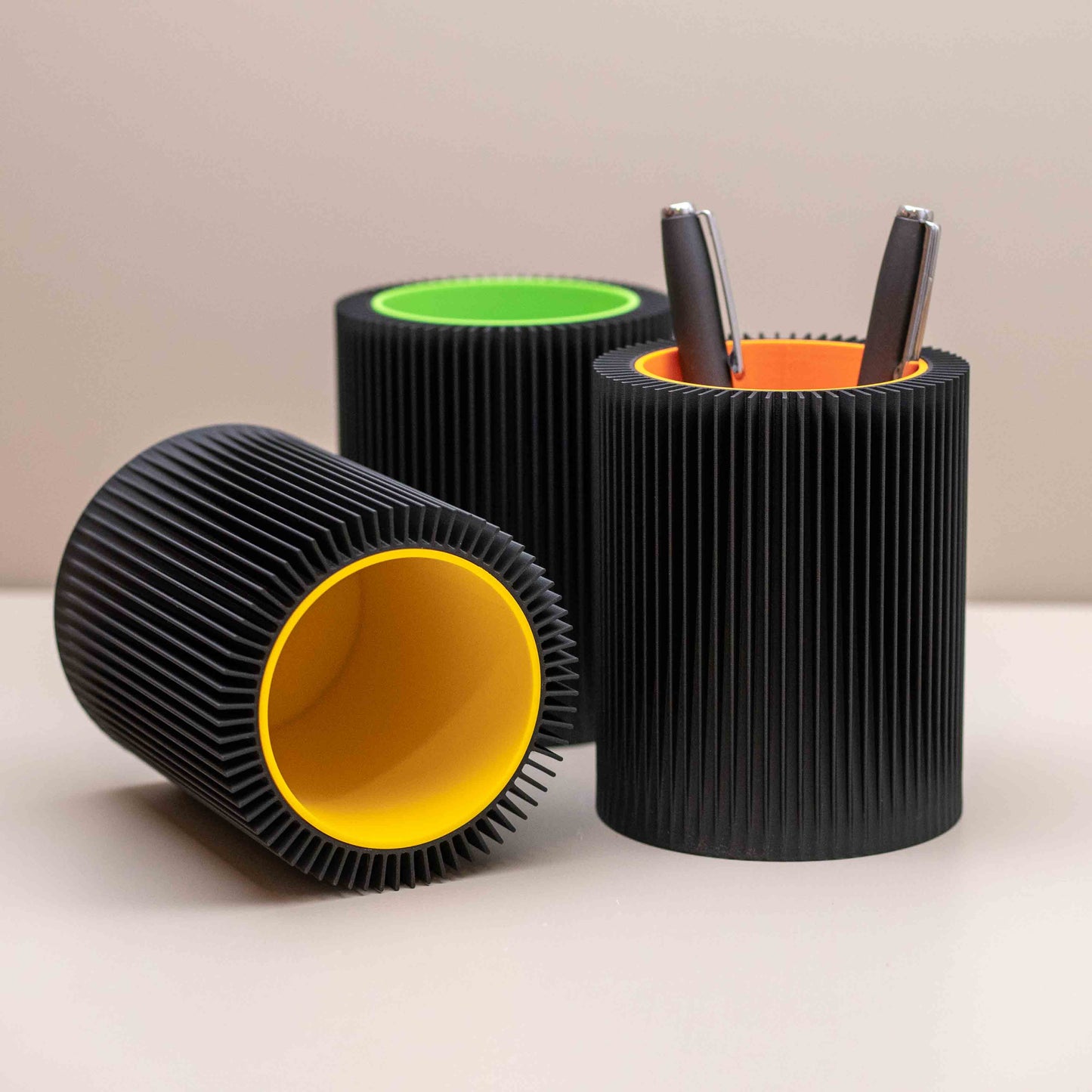 Black and Neon Pen Pot, Bright Office Decor