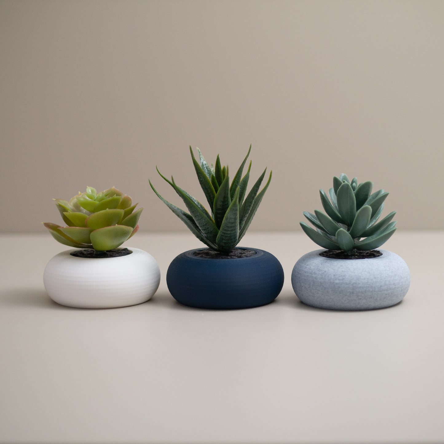 Artificial Succulent Planter : Set of 3 Navy Blue - Fake Succulent in Small Pots - Mini