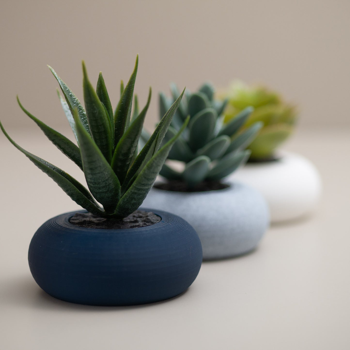 Artificial Succulent Planter : Set of 3 Navy Blue - Fake Succulent in Small Pots - Mini