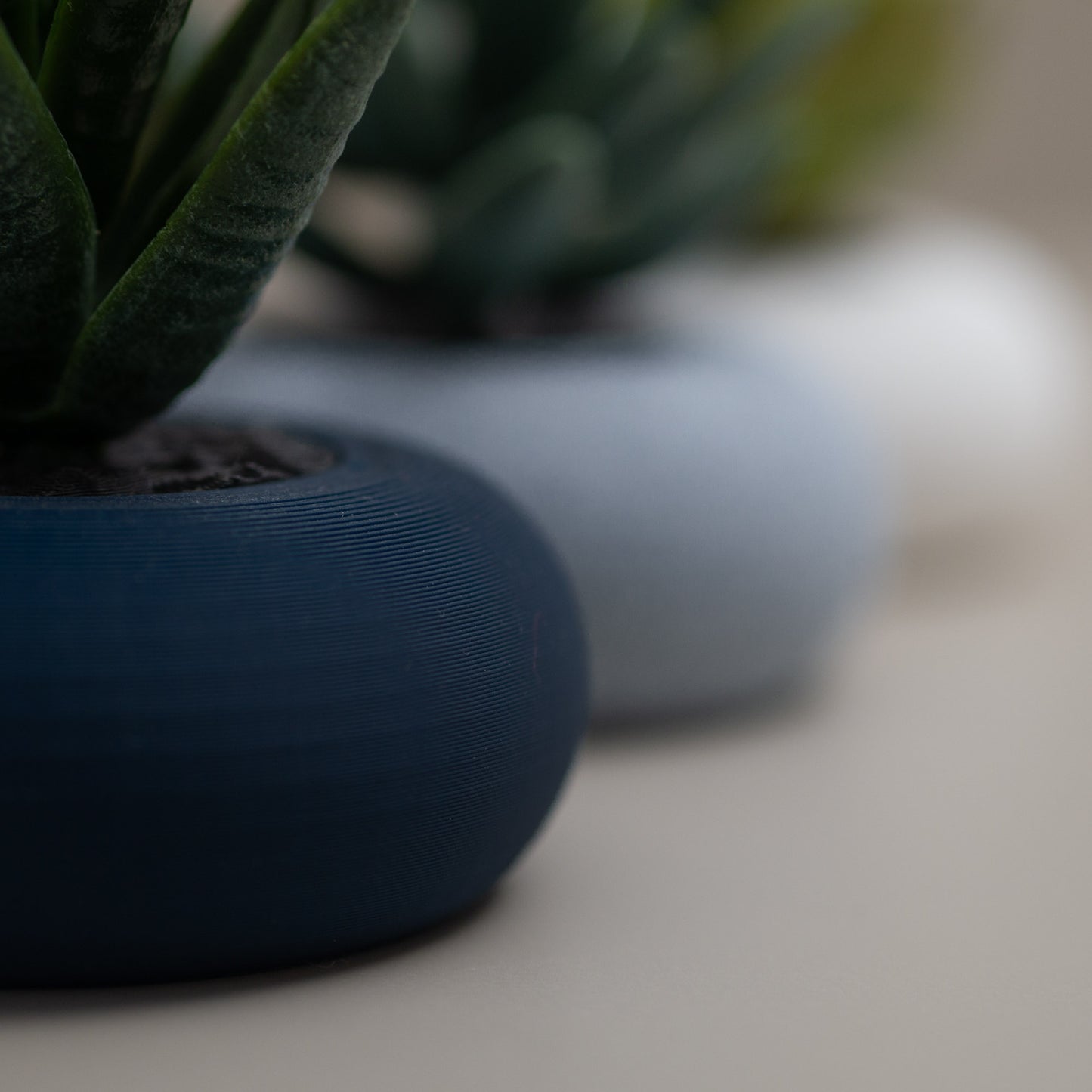 Artificial Succulent Planter : Set of 3 Navy Blue - Fake Succulent in Small Pots - Mini