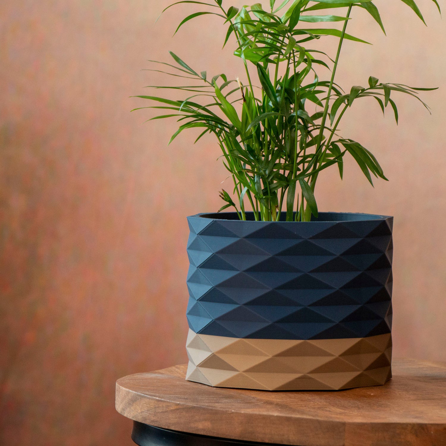 Decorative Plant Pot - Diamond Pattern - Navy Blue and Gold - Vantage 3D Prints