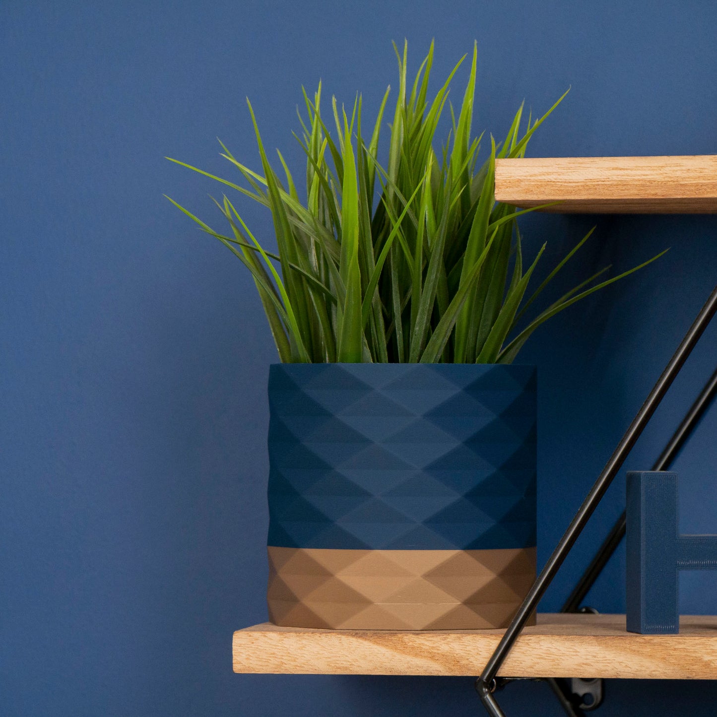 Diamond Pattern Plant Pot - Black, Navy Olive Green & Gold