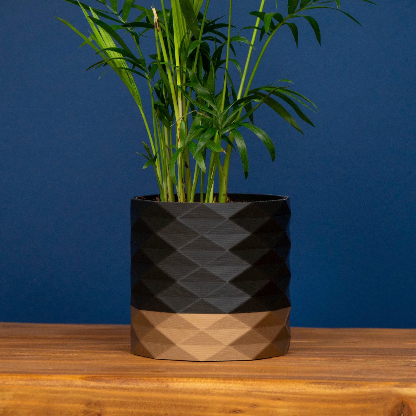 Diamond Pattern Plant Pot - Black, Navy Olive Green & Gold