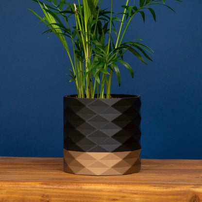 Diamond Pattern Plant Pot - Black, Navy Olive Green & Gold