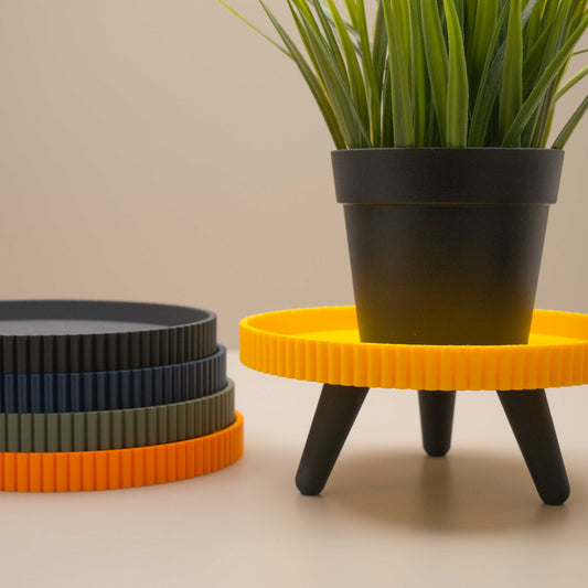 Modern Ribbed Plant Pot Stand with Legs – Indoor Display for Small Pots – Colourful, Quirky Decor & Trinket Dish