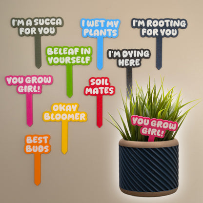 Plant Pot Signs - Funny Plant Markers - Colourful Bubble Planter Accessories