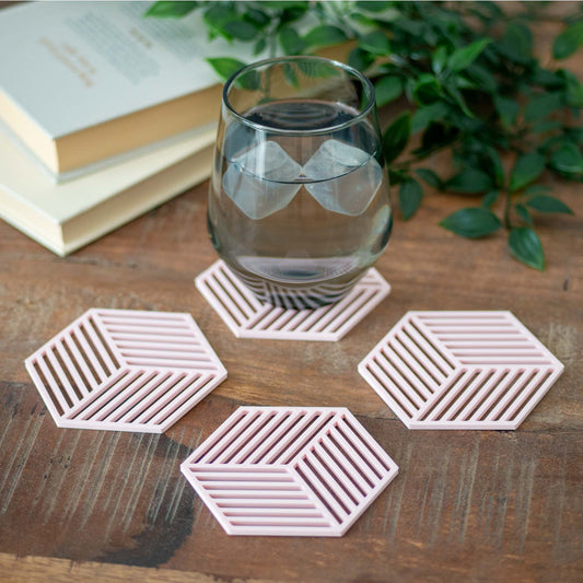 Blush Pink - Geometric Cube Coasters - 4 or 8 Pack