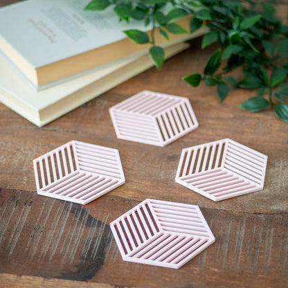 Blush Pink - Geometric Cube Coasters - 4 or 8 Pack