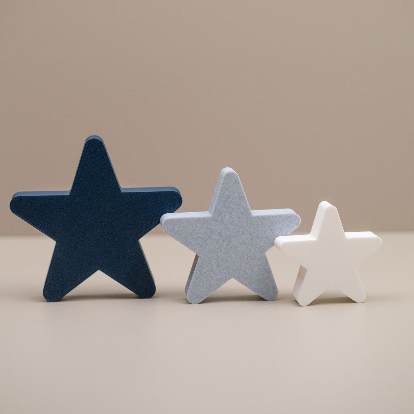 Star Ornaments - Navy Blue, Stone and White - Set of 3 Stars