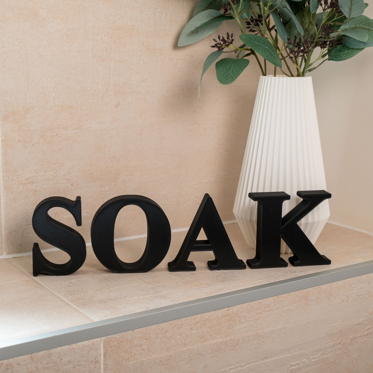 Soak Bathroom Ornament Freestanding Decorative Letters - Serif Font in Black - Vantage 3D Prints
