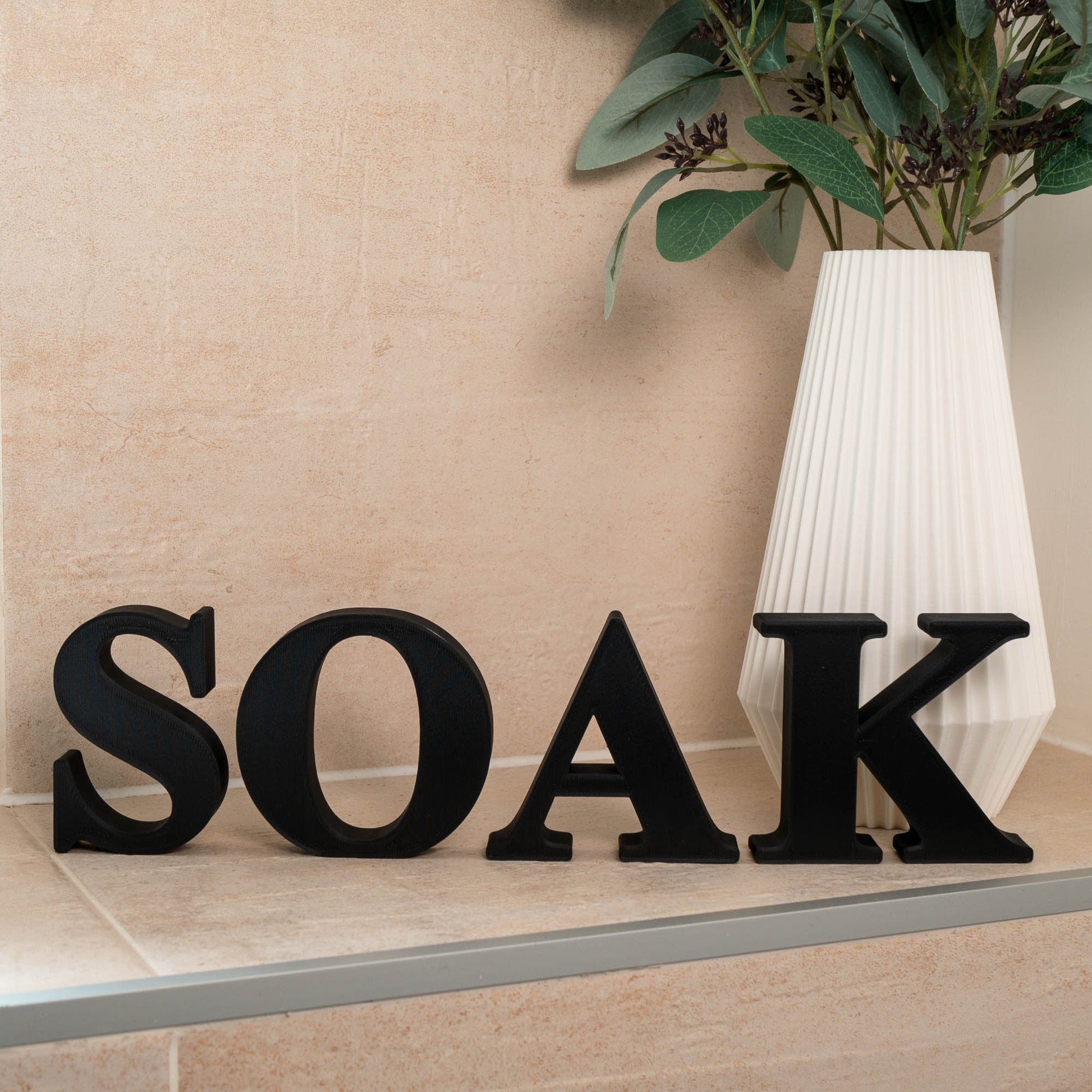 Soak Bathroom Ornament Freestanding Decorative Letters - Serif Font in Black - Vantage 3D Prints