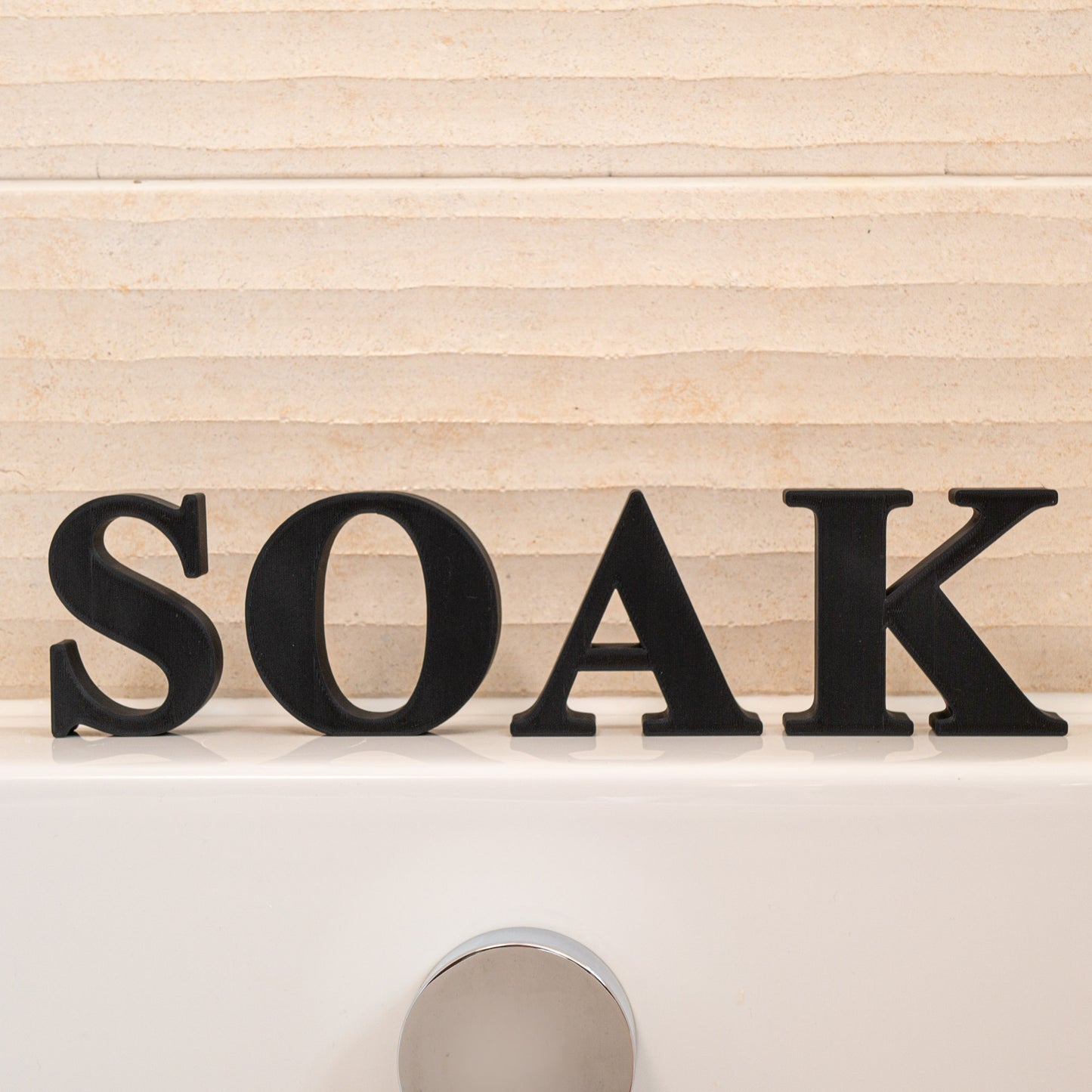 Soak Bathroom Ornament Freestanding Decorative Letters - Serif Font in Black - Vantage 3D Prints
