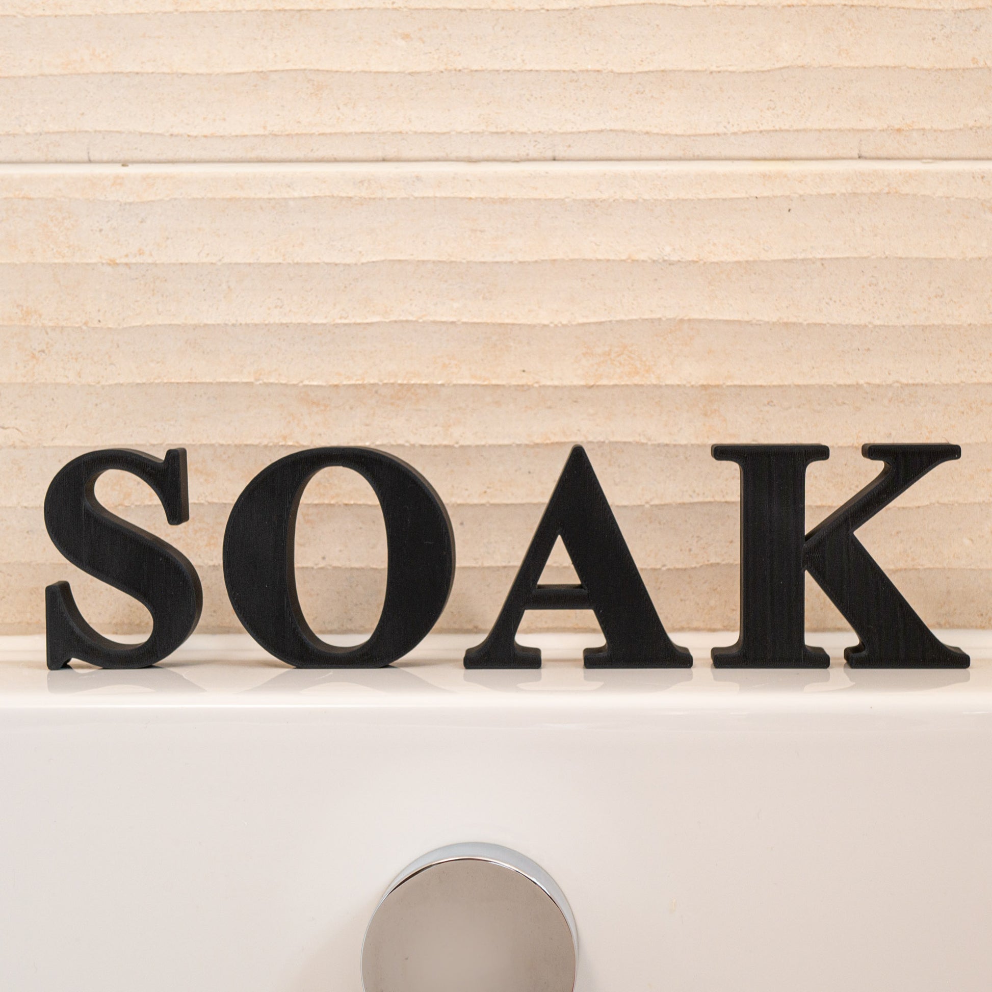 Soak Bathroom Ornament Freestanding Decorative Letters - Serif Font in Black - Vantage 3D Prints